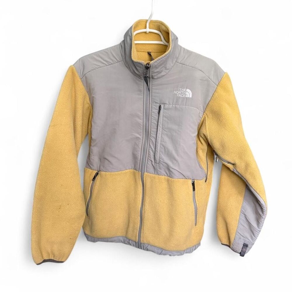 The North Face Womens M Denali Fleece Jacket Yellow Gray Full Zip Polartec Style